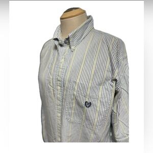 Chaps men’s medium shirt blue & yellow/green stripes preppy collegiate varsity